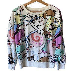 Nickelodeon Spongebob Squarepants Sweatshirt Allover Print Cropped Sz Sm READ